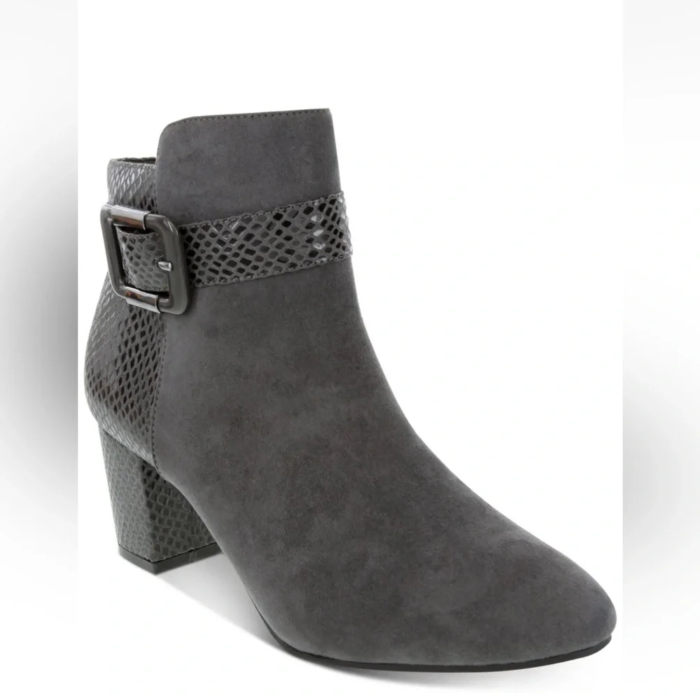 KAREN SCOTT Womens Gray Scale Pattern Ivyy Almond Toe Block Heel Booties 12M
